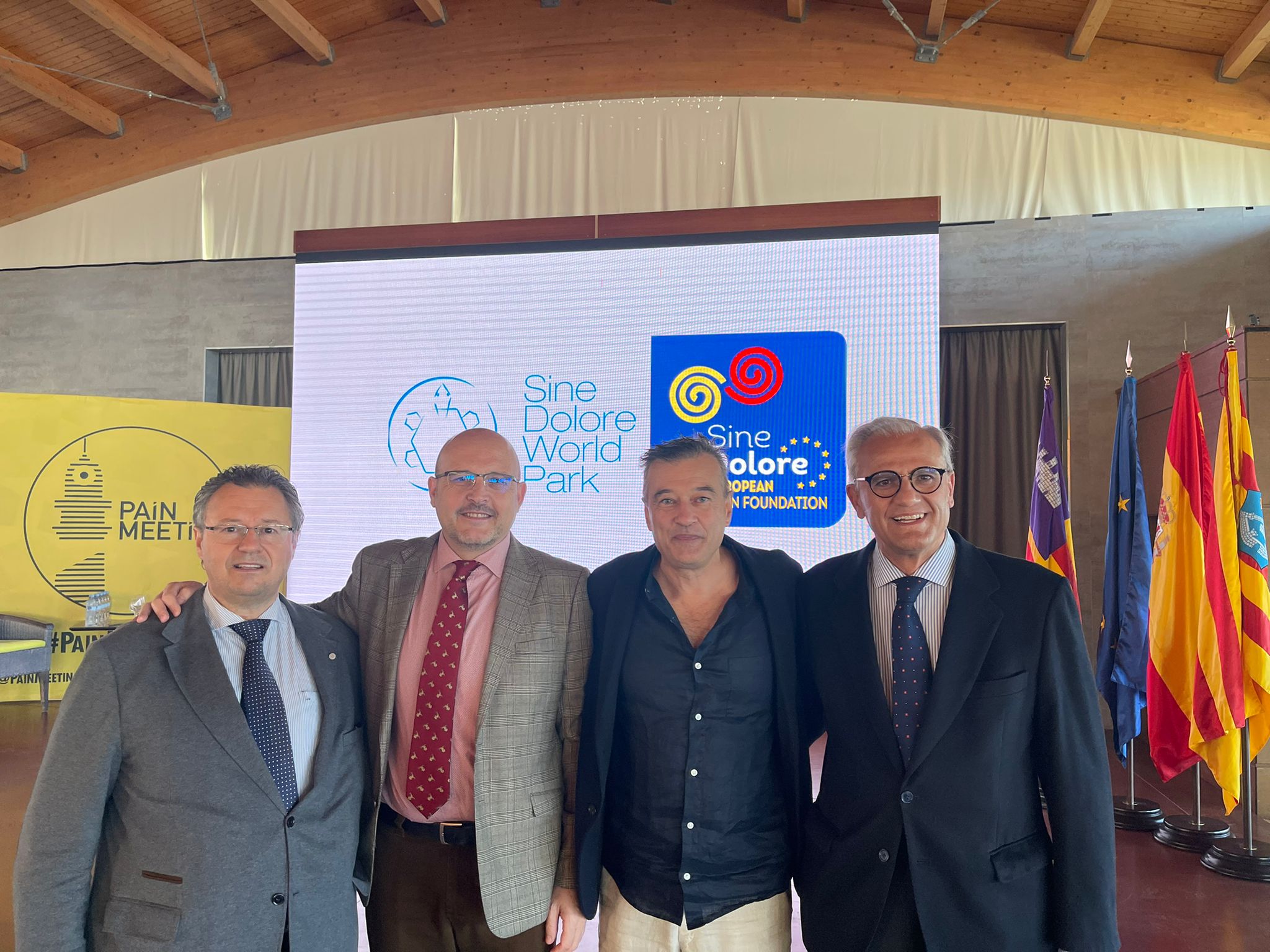 Dr. Jordi Moya, Dr. Francisco Cano, Dr. Pedro Montoya y Dr. Fernando Martínez-Pintor. Congreso SINE DOLORE European Pain – Menorca, Mayo 2022